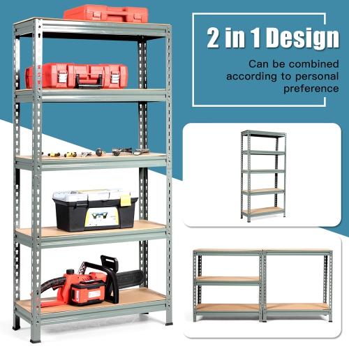 Costway 5-Tier Metal Storage Shelves 60'' Garage Rack W/Adjustable Shelves