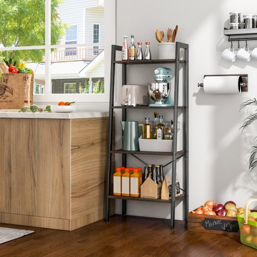 Costway 4-Tier Wood Ladder Shelf Ladder Bookcase Bookshelf Display Rack