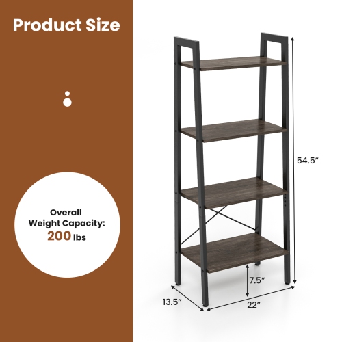 Costway 4-Tier Wood Ladder Shelf Ladder Bookcase Bookshelf Display Rack