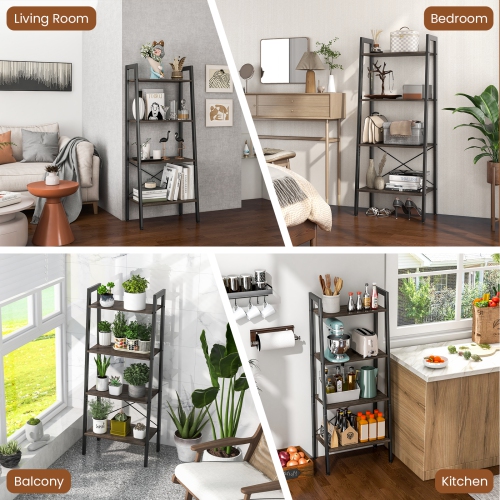 Costway 4-Tier Wood Ladder Shelf Ladder Bookcase Bookshelf Display Rack