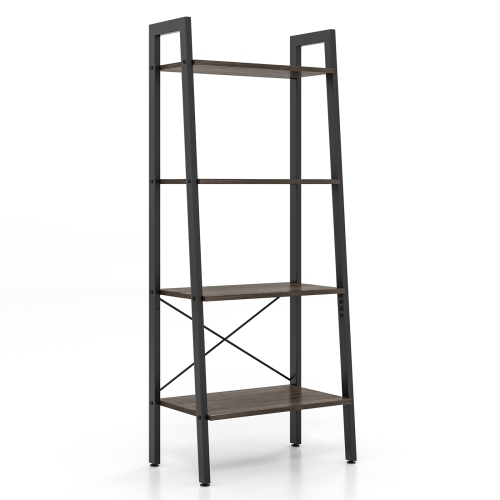 Costway 4-Tier Wood Ladder Shelf Ladder Bookcase Bookshelf Display Rack