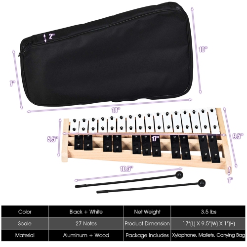 Costway 2730 Note Foldable Glockenspiel Xylophone Aluminum Music Instrument