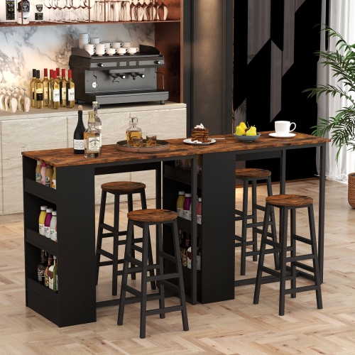 Costway 3 Pieces Bar Table Set Industrial Counter Height Dining Table Set with Storage