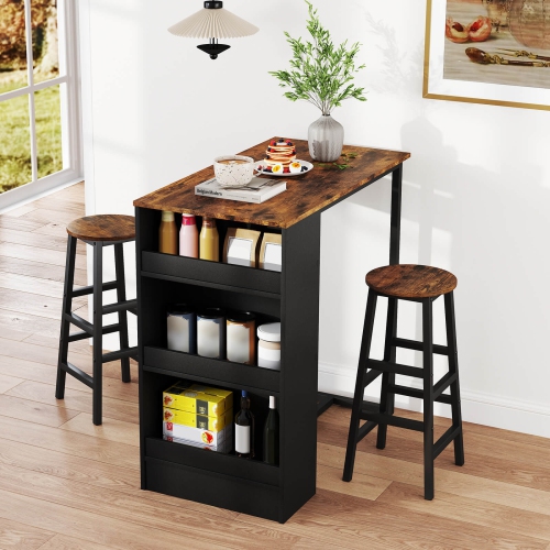 Costway 3 Pieces Bar Table Set Industrial Counter Height Dining Table Set with Storage