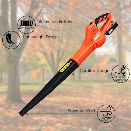 Costway 20V 2.0Ah Cordless Leaf Blower Sweeper 130 MPH Blower Battery & Charger Included
