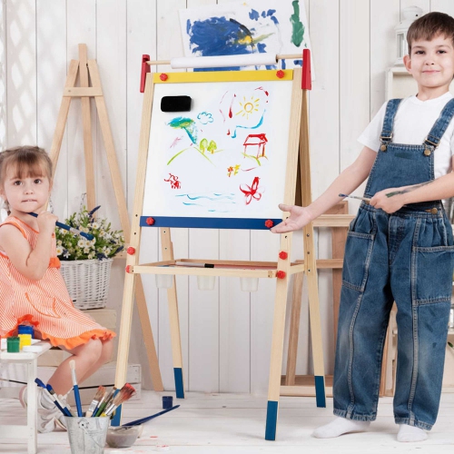 Costway All-in-One Wooden Kid's Art Easel Height Adjustable Paper Roll