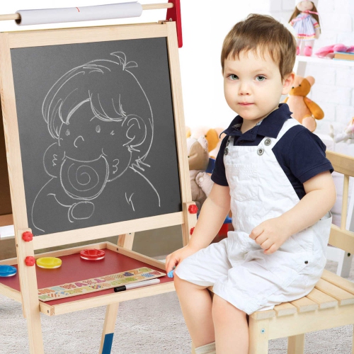 Costway All-in-One Wooden Kid's Art Easel Height Adjustable Paper Roll