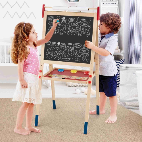 Costway All-in-One Wooden Kid's Art Easel Height Adjustable Paper Roll
