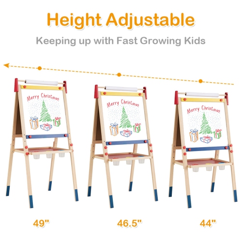 Costway All-in-One Wooden Kid's Art Easel Height Adjustable Paper Roll