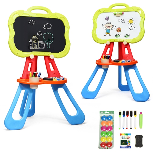 COSTWAY  4 In 1 Kids Art Easel Magnetic Double Sided Chalkboard Whiteboard W/ Accessories