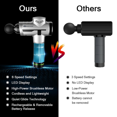 Costway Powerful Massage Gun Rechargeable Cordless Deep Tissue Percussion W/4 Heads