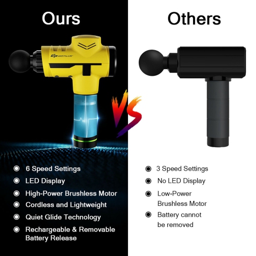 Costway Powerful Massage Gun Rechargeable Cordless Deep Tissue Percussion W/4 Heads