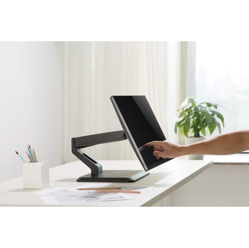 Uplite Ergonomic Free Standing Touch Screen Monitor Stand Fully Adjustable Gas Spring Desk Mount with base for 1 Screen up to 32 inches