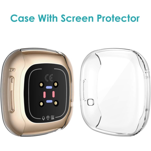 3-Pack Screen Protector Case Compatible with Fitbit Sense/Versa 3, Plated Soft TPU Full Coverage Anti-Scratch Screen Protective Cover Bumper Case