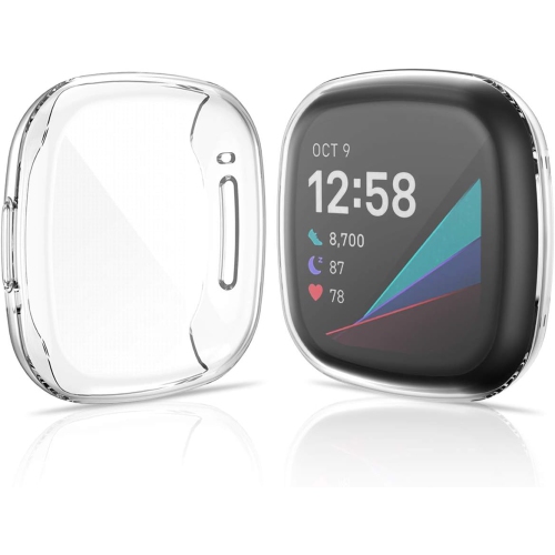 3-Pack Screen Protector Case Compatible with Fitbit Sense/Versa 3, Plated Soft TPU Full Coverage Anti-Scratch Screen Protective Cover Bumper Case