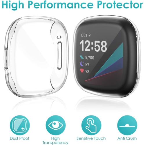 3-Pack Screen Protector Case Compatible with Fitbit Sense/Versa 3, Plated Soft TPU Full Coverage Anti-Scratch Screen Protective Cover Bumper Case