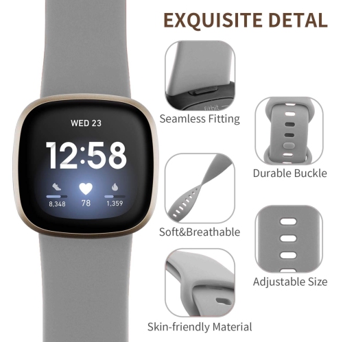 poshei 3 Pack Bands Compatible with Fitbit Versa 3 / Sense for Women and Men,Soft Silicone Sports Bands Replacement Wristban