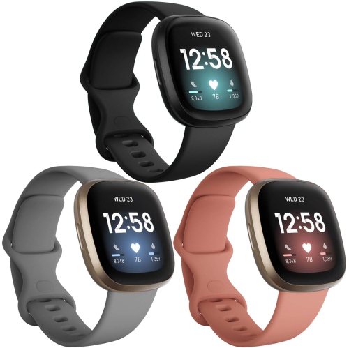 poshei 3 Pack Bands Compatible with Fitbit Versa 3 / Sense for Women and Men,Soft Silicone Sports Bands Replacement Wristban