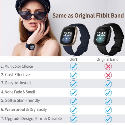 poshei 3 Pack Bands Compatible with Fitbit Versa 3 / Sense for Women and Men,Soft Silicone Sports Bands Replacement Wristban