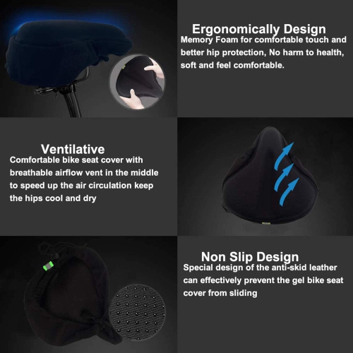 MSDADA Gel Bike Seat Cover, Extra Soft Wide Bicycle Cushion for Men Women, Comfortable Large Exercise Bike Saddle Cover Fits