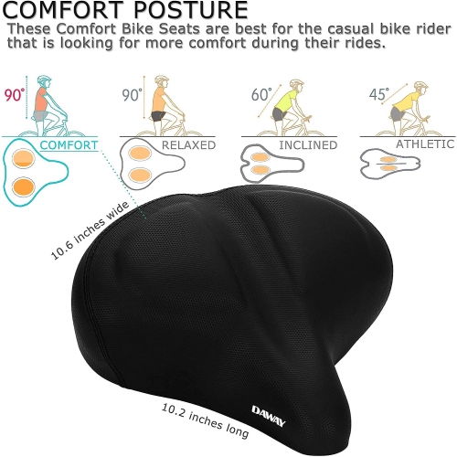 Siège de vélo confortable surdimensionné DAWAY - C40 selle de vélo rembourrée, très large, en mousse souple et très confortable pour hommes, femmes,