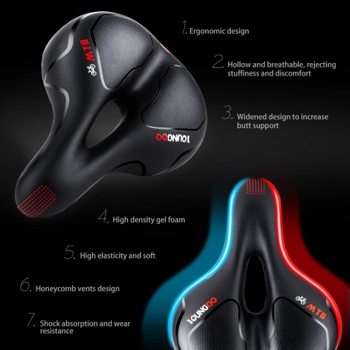 YOUNGDO Bike Seat - Comfortable Gel Foam Padded Leather Bicycle Seat Wide Bike Saddle Cushion for Women and Men Universal Fi
