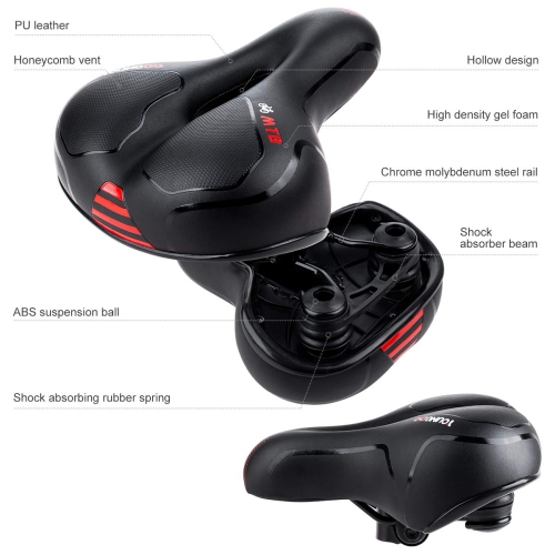 YOUNGDO Bike Seat - Comfortable Gel Foam Padded Leather Bicycle Seat Wide Bike Saddle Cushion for Women and Men Universal Fi