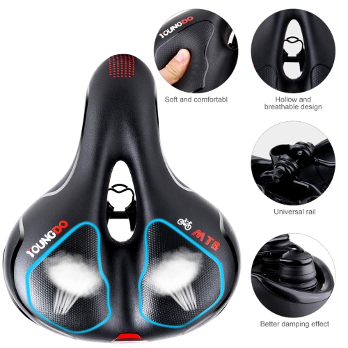 YOUNGDO Bike Seat - Comfortable Gel Foam Padded Leather Bicycle Seat Wide Bike Saddle Cushion for Women and Men Universal Fi