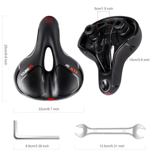 YOUNGDO Bike Seat - Comfortable Gel Foam Padded Leather Bicycle Seat Wide Bike Saddle Cushion for Women and Men Universal Fi