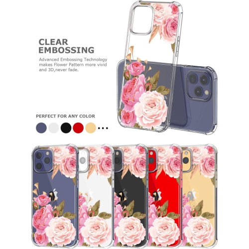 Étui joli à motif floral transparent pour iPhone 12 / iPhone 12 Pro 6,1 po pour femmes/filles, coque en silicone à l'épreuve des chutes de conception