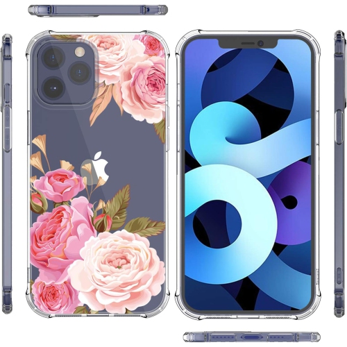 Étui joli à motif floral transparent pour iPhone 12 / iPhone 12 Pro 6,1 po pour femmes/filles, coque en silicone à l'épreuve des chutes de conception