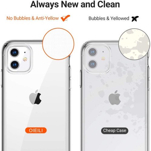 OIEILI Crystal Clear with Apple iPhone 11 Case, Anti-Yellow Slim Soft TPU Anti-Scratch Shockproof Cover Thin Protective