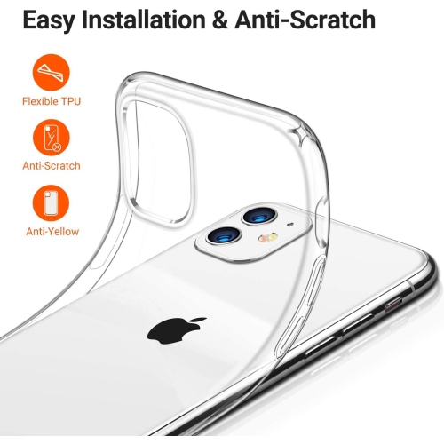 OIEILI Crystal Clear with Apple iPhone 11 Case, Anti-Yellow Slim Soft TPU Anti-Scratch Shockproof Cover Thin Protective
