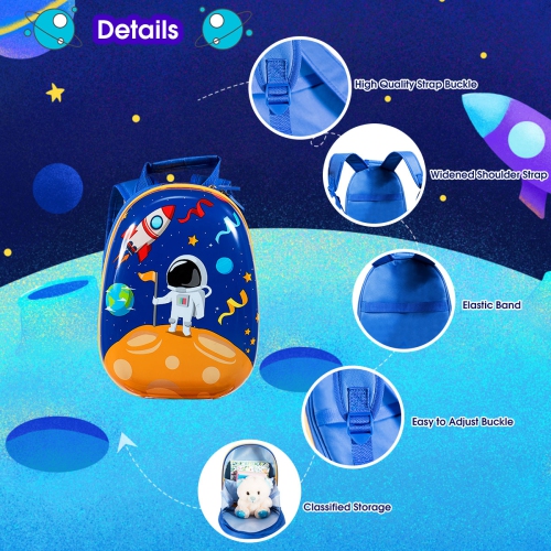 Valise 18" et Sac à Dos 12",Bagage à Main Rose pour Enfants Enfants en Dessin Astronaute avec Poignée Réglable,4 Roues Pivotante à 360° Bleu Foncé