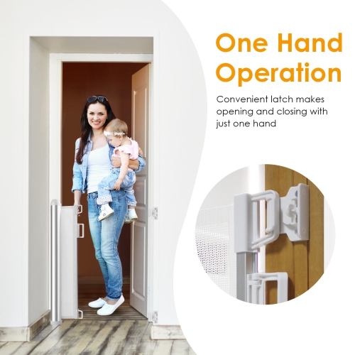 Costway Retractable Mesh Gates Pets Safety Gate w/ Easy Latch & Flexible Design