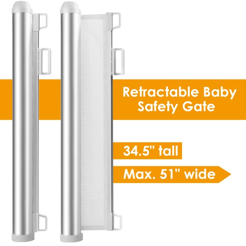 Costway Retractable Mesh Gates Pets Safety Gate w/ Easy Latch & Flexible Design