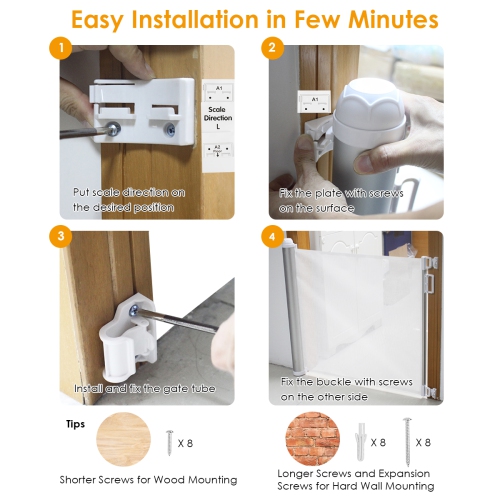 Costway Retractable Mesh Gates Pets Safety Gate w/ Easy Latch & Flexible Design