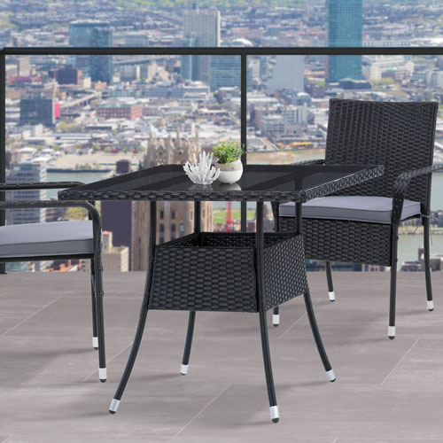 Parksville Modern 4-Seating Square Patio Dining Table - Black
