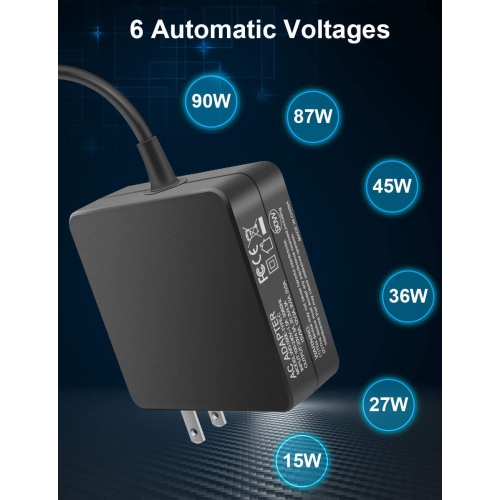 Chargeur de portable USB-C 87&nbsp;W, adaptateur c.a. 90&nbsp;W-C Cordon d'alimentation de rechange pour Dell XPS, Lenovo Yoga 910 920 730 HP Spectre