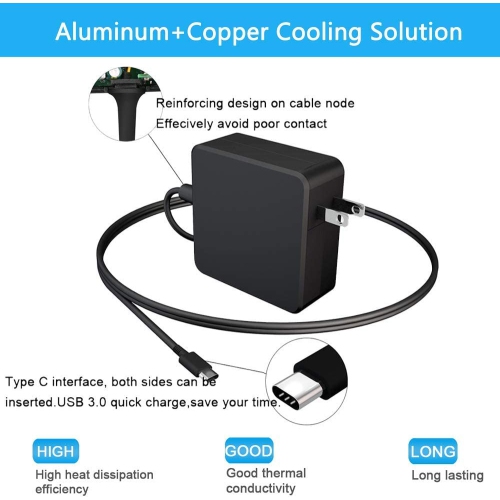 Chargeur de portable USB-C 87&nbsp;W, adaptateur c.a. 90&nbsp;W-C Cordon d'alimentation de rechange pour Dell XPS, Lenovo Yoga 910 920 730 HP Spectre
