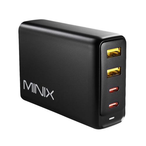 MINIX 100W Turbo 4-Port GaN Wall Charger 2 x USB-A Quick Charge 3.0, 2 x USB-C Fast Charging Adapter Compatible with MacBook