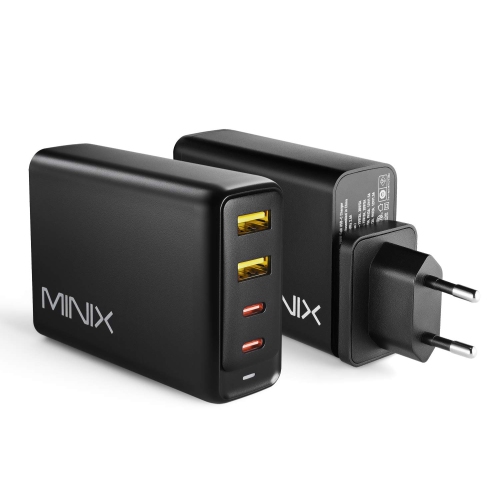 MINIX 100W Turbo 4-Port GaN Wall Charger 2 x USB-A Quick Charge 3.0, 2 x USB-C Fast Charging Adapter Compatible with MacBook