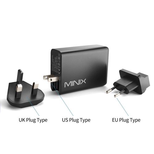MINIX 100W Turbo 4-Port GaN Wall Charger 2 x USB-A Quick Charge 3.0, 2 x USB-C Fast Charging Adapter Compatible with MacBook
