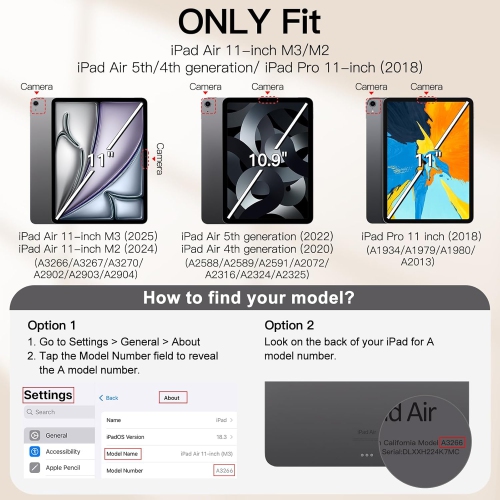 Étui magnétique pour iPad Air 11 M3/M2, iPad Air 5/4 (2022/2020 10,9"), iPad Pro 11 (2018), étui intelligent mince en cuir PU, veille/réveil