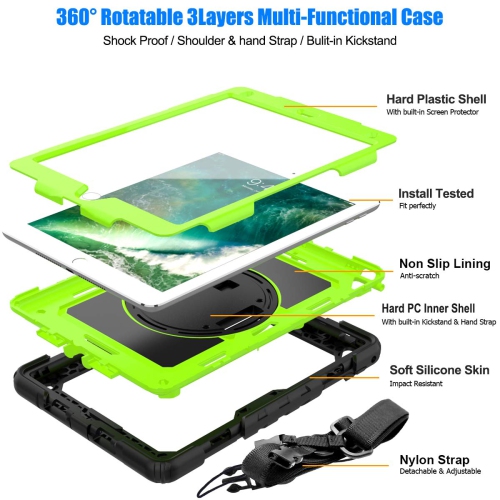 iPad 9.7 inch 2018/2017 / iPad Air 2 / iPad Pro 9.7 Case , Three Layer Hybrid Drop Protection Case with 360 Rotating Stand