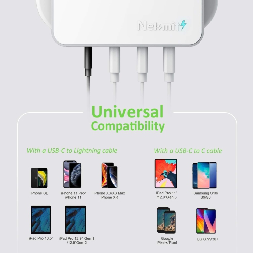 Nekmit USB C Charger, Thin Flat 42W 4-Port Wall Charger with One 18W Power Delivery PD 3.0 and 3 USB Port for iPad Pro, iPho