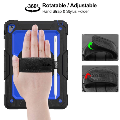 SEYMAC Stock iPad 6th/5th Generation Case, Three Layer Hybrid Drop Protection Case with 360 Rotating Stand Hand Strap & St