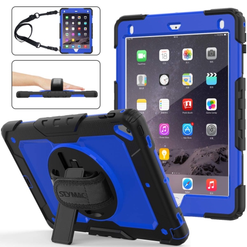SEYMAC Stock iPad 6th/5th Generation Case, Three Layer Hybrid Drop Protection Case with 360 Rotating Stand Hand Strap & St
