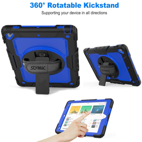SEYMAC Stock iPad 6th/5th Generation Case, Three Layer Hybrid Drop Protection Case with 360 Rotating Stand Hand Strap & St