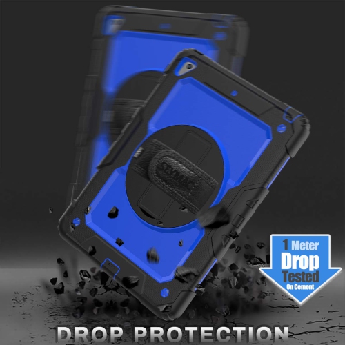 SEYMAC Stock iPad 6th/5th Generation Case, Three Layer Hybrid Drop Protection Case with 360 Rotating Stand Hand Strap & St